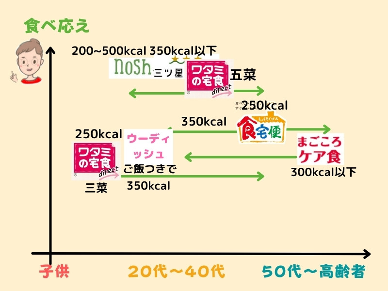宅配冷凍弁当の量と年代層